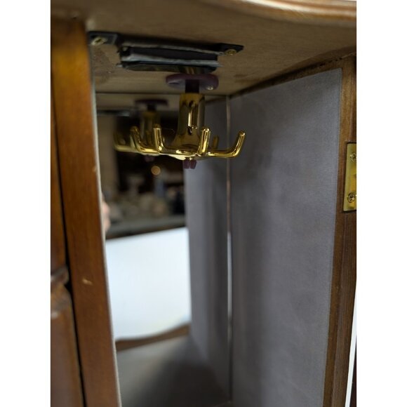 Vintage Large Wood Jewelry Armoire 2 Glass Doors, Mirrors, 4 Drawers Velvet 15" - Picture 7 of 13